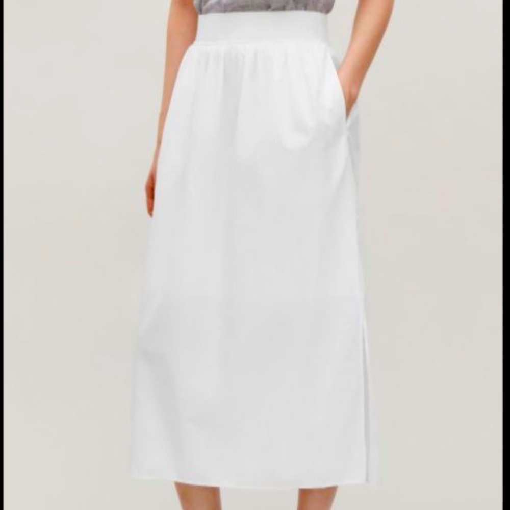 COS White Elastic Waist Skirt with Side Slit: Size 2